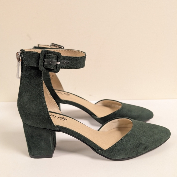 Life Stride Admire Forest Green Suede Ankle Strap Block Heel Pumps - Picture 8 of 16